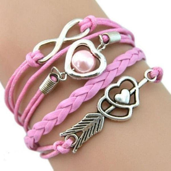 Infinity, Hearts, Pink & Silver Friendship Bracelet