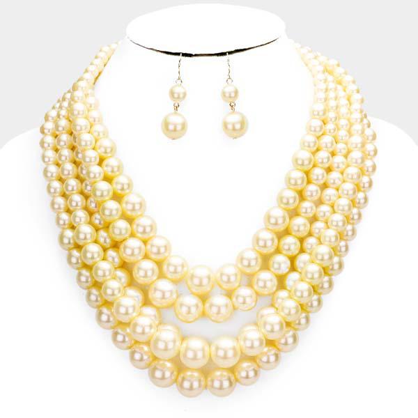  5 Strand Lt Brown Pearl (faux) Necklace & Earring Set by core