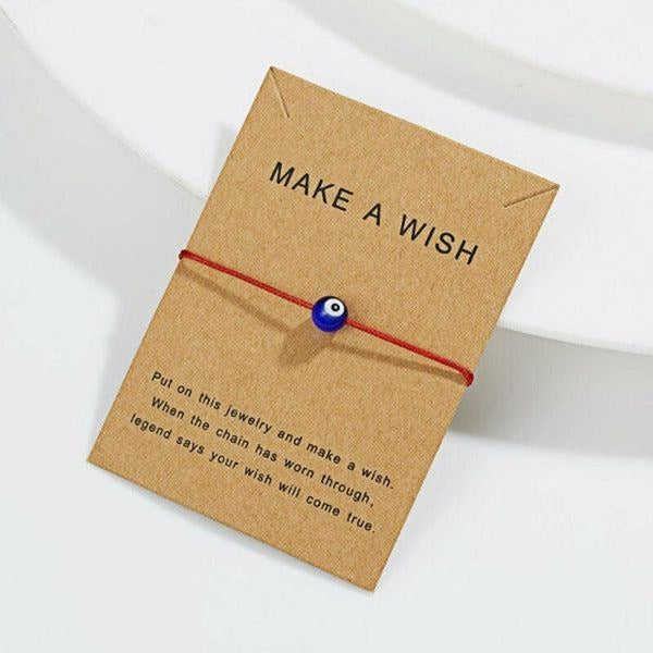 "Make A Wish" Evil Eye Note Card Red String Bracelet