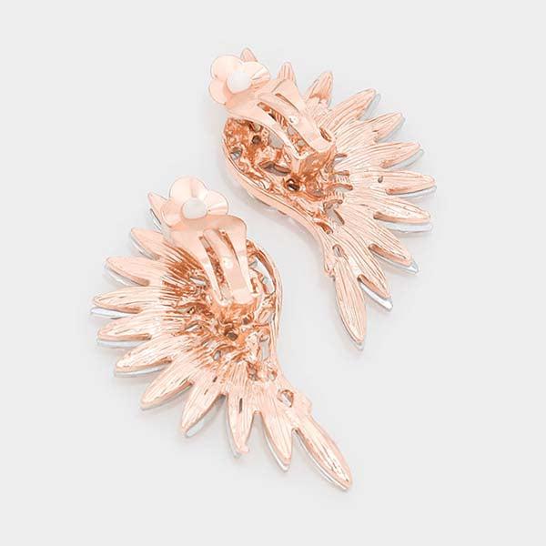 Marquise Peach Stone Cluster Wing Rose Gold Clip On Earrings