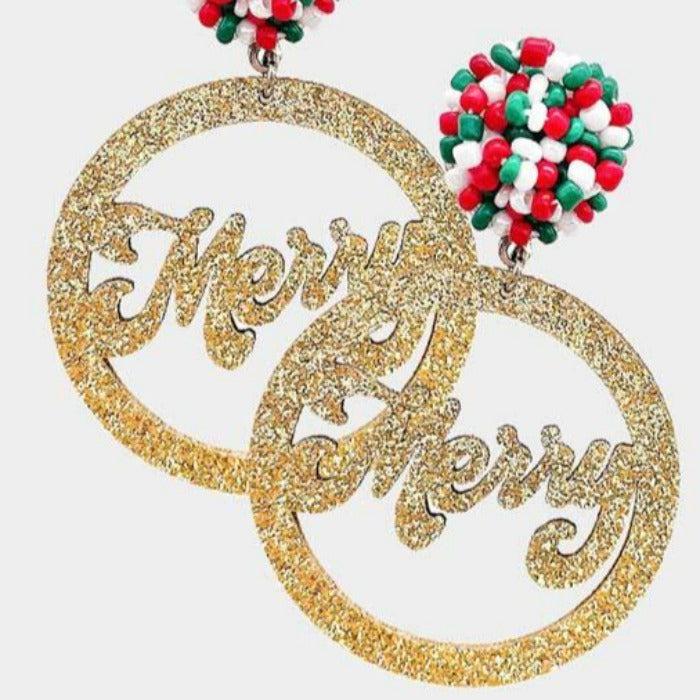 Merry Gold Glitter Circle Dangle Earrings