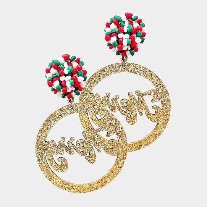 Merry Gold Glitter Circle Dangle Earrings