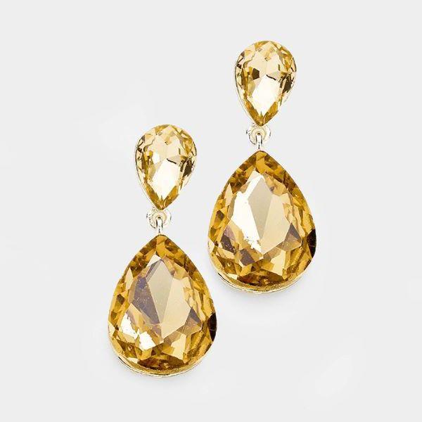 Light Topaz Crystal Double Teardrop Dangle Earrings by Miro