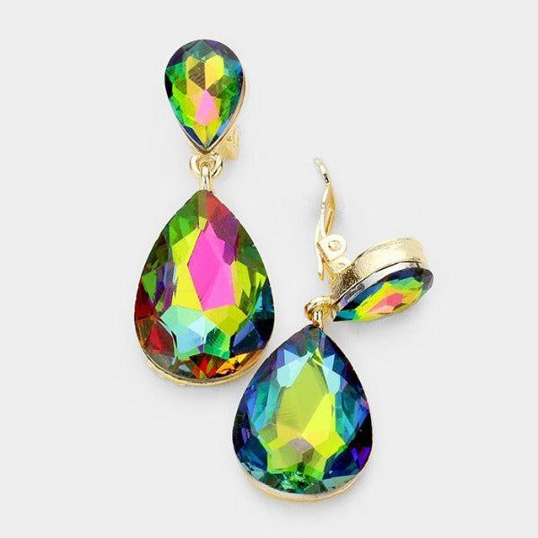 Miro Oil Spill Crystal Clip-On Earrings