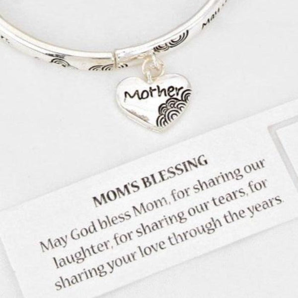 "Mom's Blessing" Silver Heart Stretch Bracelet