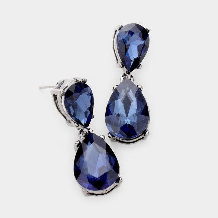 Montana Blue Crystal Double Teardrop Earrings