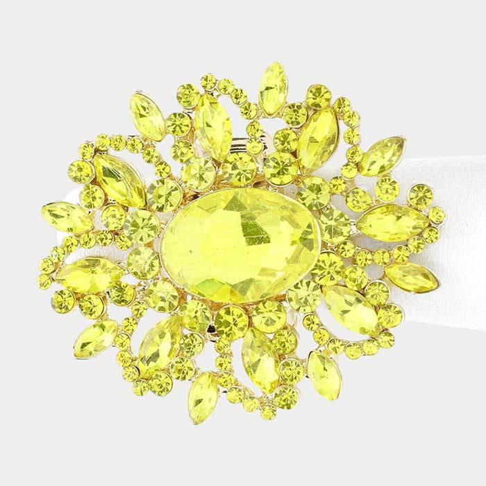 Oval Yellow Crystal Cluster Gold Stretch Ring