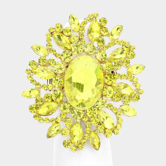 Oval Yellow Crystal Cluster Gold Stretch Ring