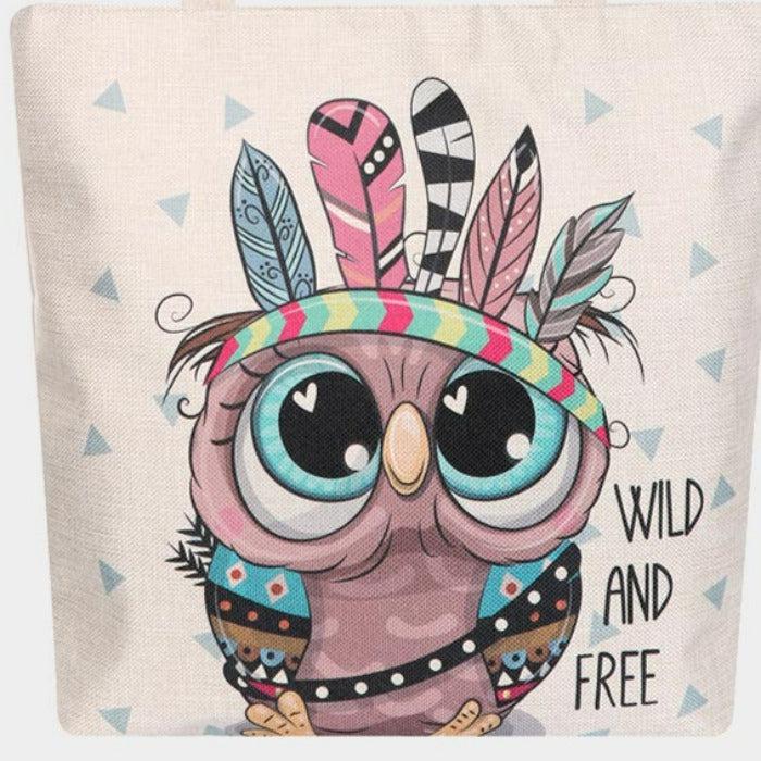 Owl Feather Printed Canvas Tote Eco Bag