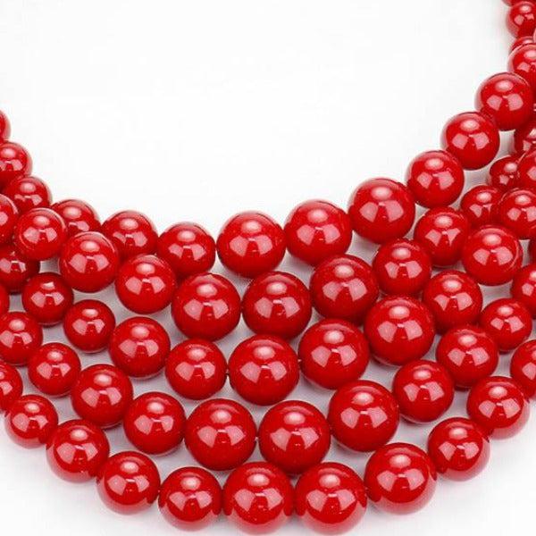  5 Strand Red Pearl (faux) Necklace & Earring Set by SP Sophia Collection