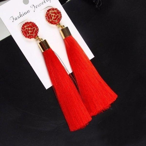 Red Tassel Fringe Earring-Earring-SPARKLE ARMAND