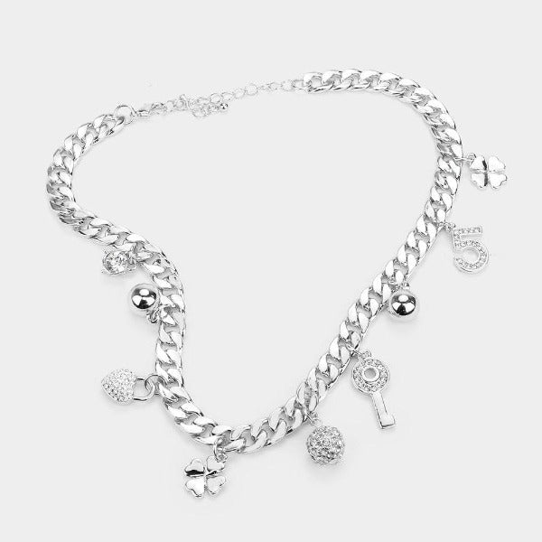 Rhinestone Lock & Key Necklace