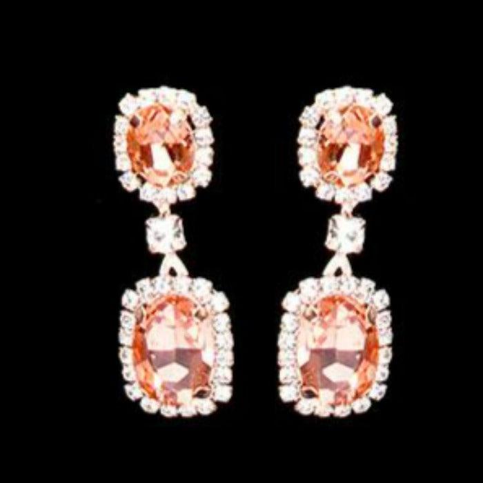 Rhinestone Trim Peach Oval Stone Accented Necklace Set Sparkle Armand