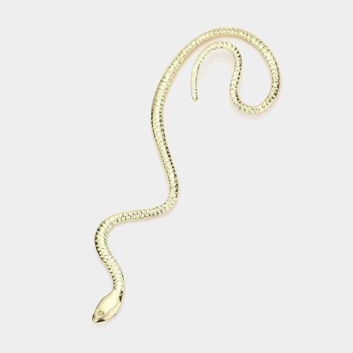 Snake Ear Cuff Rhinestone Embellished Gold Metal Earring
