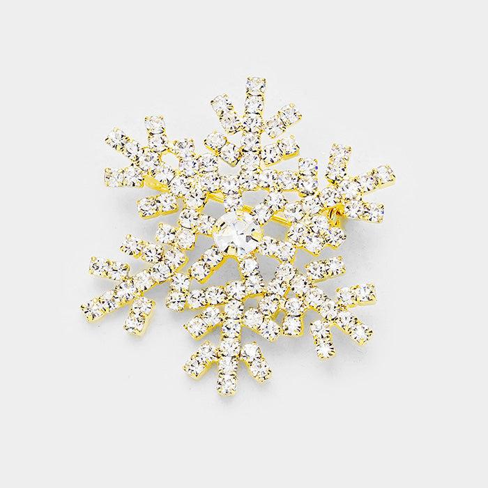 Snowflake Clear Crystal Pave Pin Brooch-Brooch-SPARKLE ARMAND