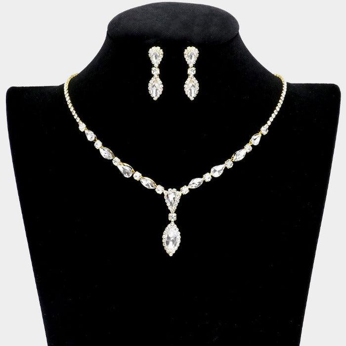 Teardrop Clear Marquise Stone Rhinestone Gold Necklace Set – SPARKLE ARMAND