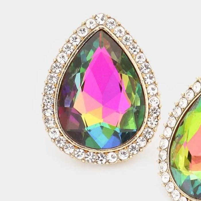 Teardrop Vitrail Crystal Rhinestone Clip On Earrings