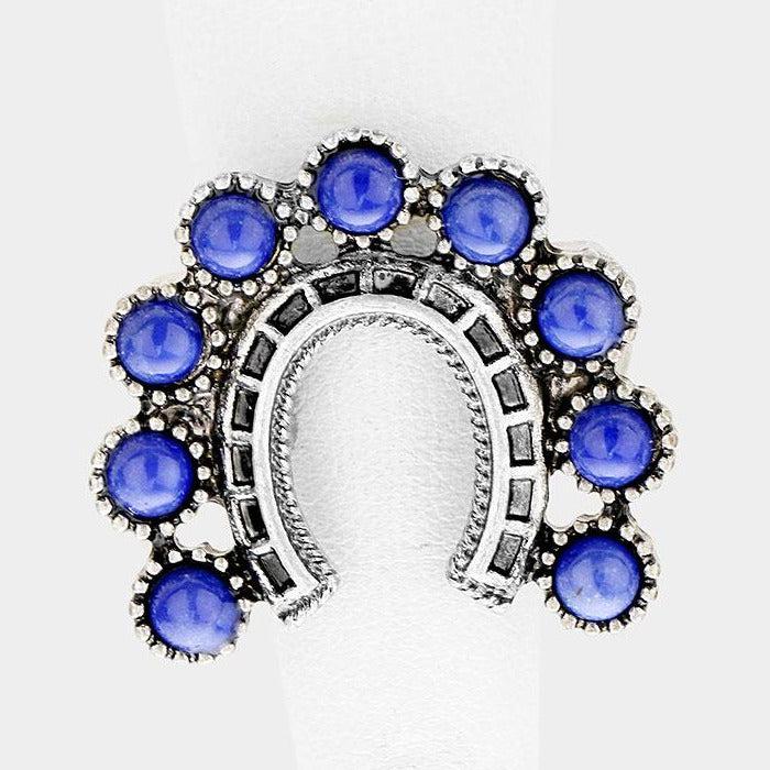 Tribal Lapis Lazuli Horseshoe Stretch Ring-Ring-SPARKLE ARMAND