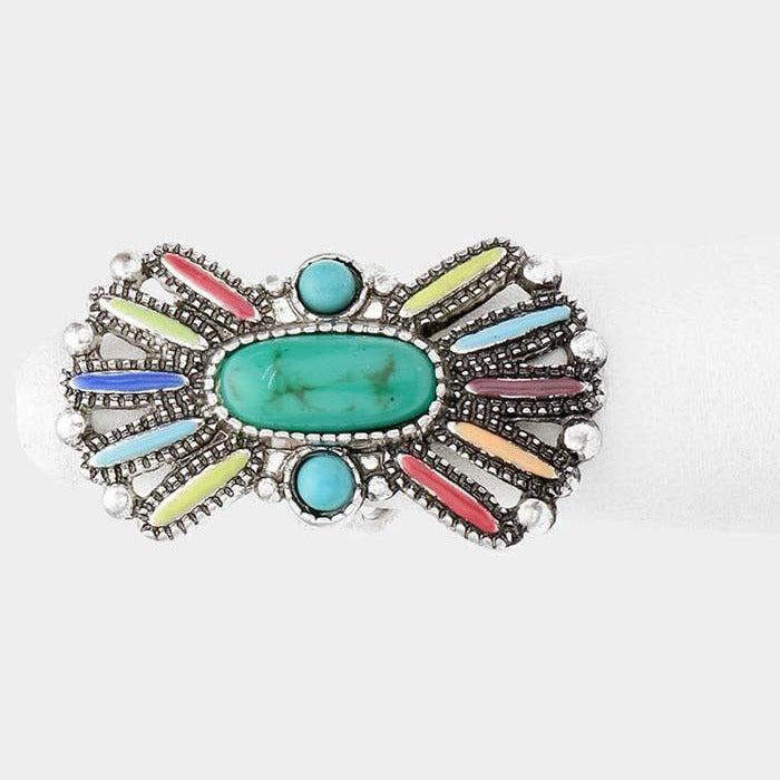 Tribal Round Oval Turquoise Accented Adjustable Ring