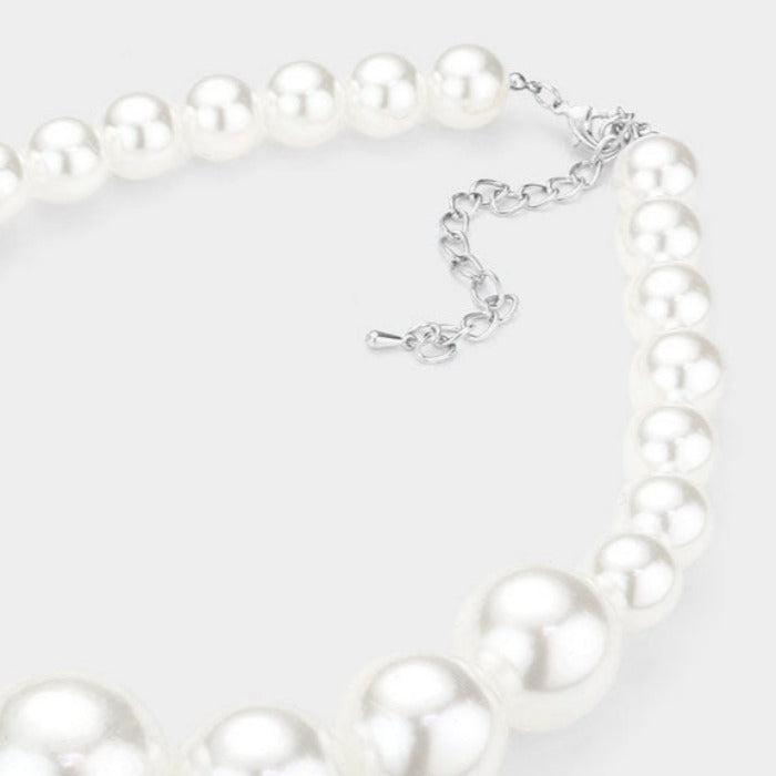 White Faux Pearl Necklace & Earring Set