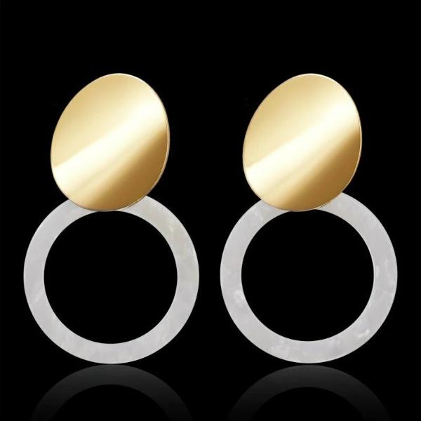 White Retro Round Acetate Gold Earrings-Earring-SPARKLE ARMAND