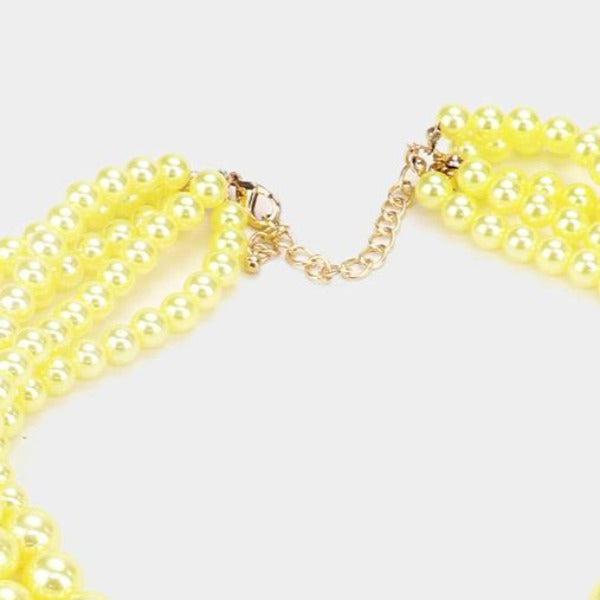  5 Strand Yellow Pearl (faux) Necklace & Earring Set by core